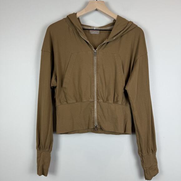 Free People FP Movement Elevate Zip Up Cropped Hoodie L Brown Camel Athleisure - Picture 2 of 9